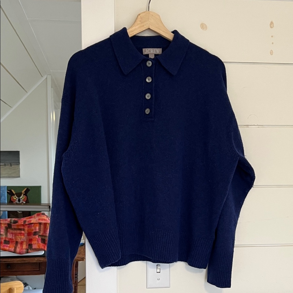 J. Crew Midnight Blue wool blend collar sweater size L